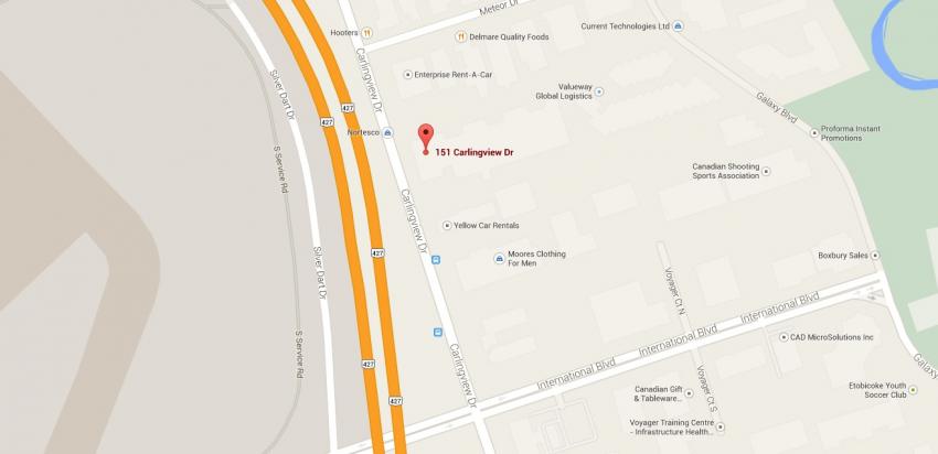 Map of where the TCT Graphic Products Toronto Location is